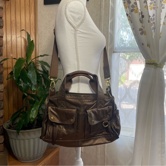 Fossil Metallic Brown  Leather Crossbody Bag - Picture 3 of 14